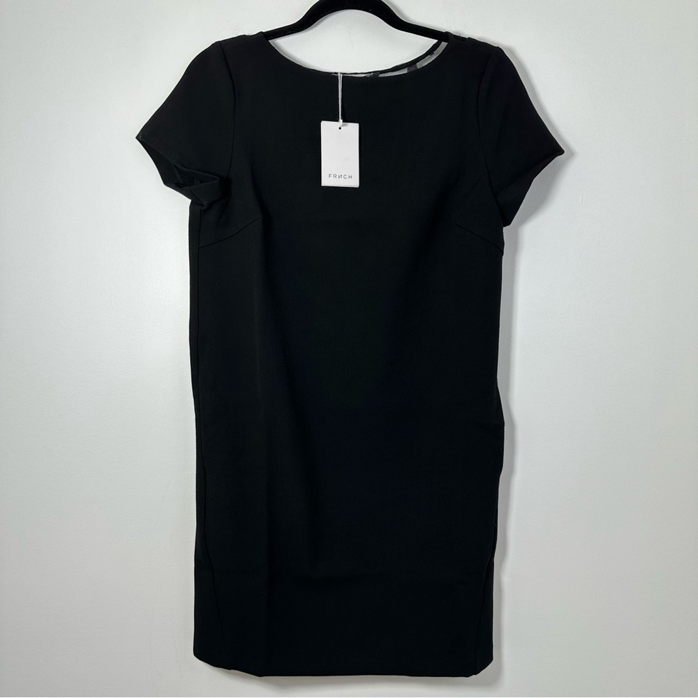 FRNCH Classic Black Knee Length Sheath Dress Back Mesh Size S NWT